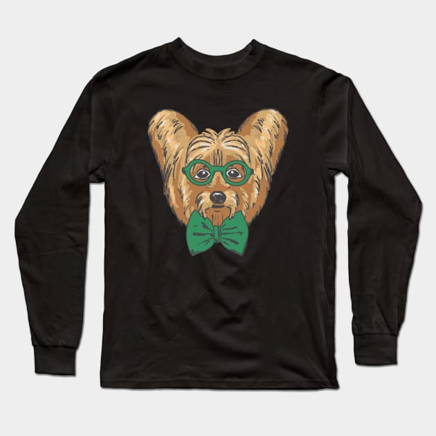 Yorkshire Terrier Hipster Long Sleeve T-Shirt by okpinsArtDesign